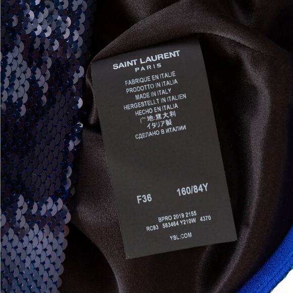 Saint Laurent 2019 RTW One Shoulder Dress size FR 36 Blue Sequin Mini - Picture 12 of 14